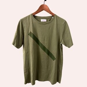 Saturdays New York City Olive Green Short Sleeve Tee with Dark Diagonal Stripe